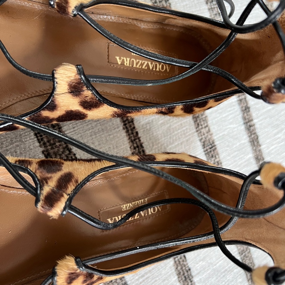 Aquazzura Leopard Print Lace-Up Flats - Brown/Black - Picture 4 of 6